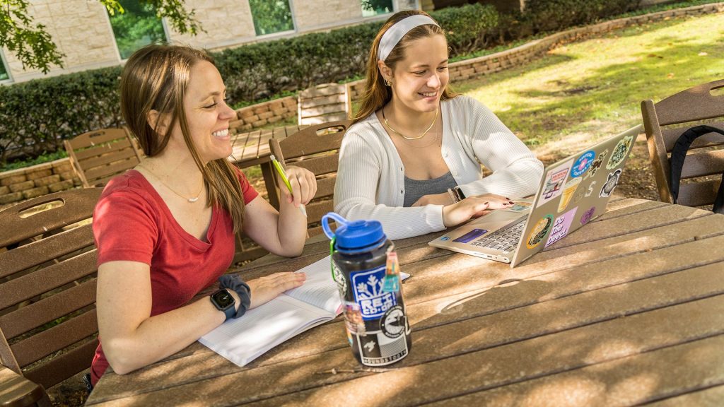 two students studying outdoors